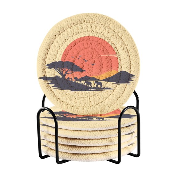 6 Coil Coasters 3.94x3.94x0.24 Inch Water Coasters Drink Coasters with Cup Holders Absorbent Coasters Heat Resistant for Bar Protection Sunset Animals