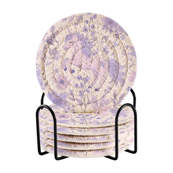 6 Coil Coasters 3.94x3.94x0.24 Inch Water Coasters Drink Coasters with Cup Holders Absorbent Coasters Heat Resistant for Bar Protection Super Beautiful Purple Unicorn