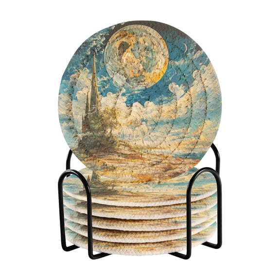 6 Coil Coasters 3.94x3.94x0.24 Inch Water Coasters Drink Coasters with Cup Holders Absorbent Coasters Heat Resistant for Bar Protection Super Cool Moon