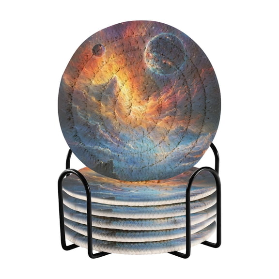 6 Coil Coasters 3.94x3.94x0.24 Inch Water Coasters Drink Coasters with Cup Holders Absorbent Coasters Heat Resistant for Bar Protection Super Cool Planet
