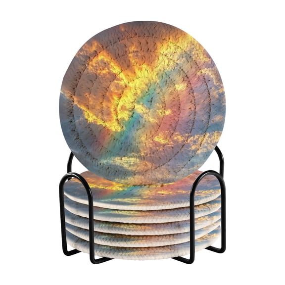 6 Coil Coasters 3.94x3.94x0.24 Inch Water Coasters Drink Coasters with Cup Holders Absorbent Coasters Heat Resistant for Bar Protection Super Cool Sky