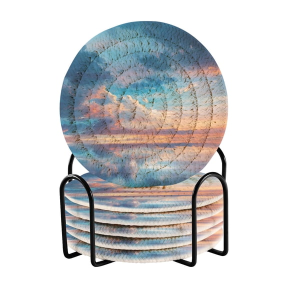 6 Coil Coasters 3.94x3.94x0.24 Inch Water Coasters Drink Coasters with Cup Holders Absorbent Coasters Heat Resistant for Bar Protection Super Cool Sky