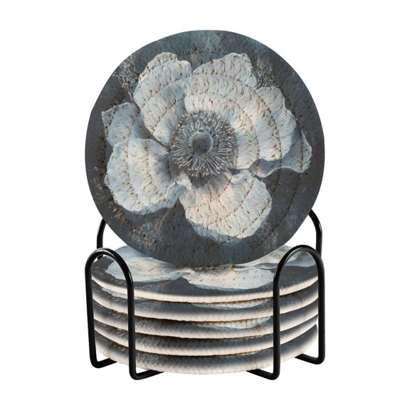 6 Coil Coasters 3.94x3.94x0.24 Inch Water Coasters Drink Coasters with Cup Holders Absorbent Coasters Heat Resistant for Bar Protection Super Cool White Flowers