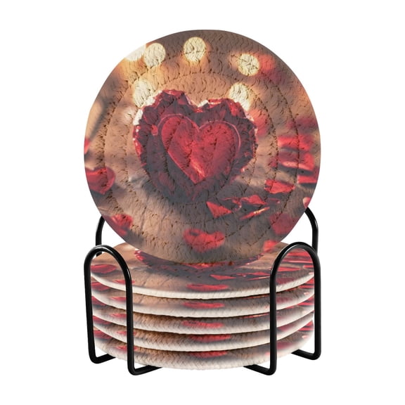 6 Coil Coasters 3.94x3.94x0.24 Inch Water Coasters Drink Coasters with Cup Holders Absorbent Coasters Heat Resistant for Bar Protection Valentine's Day Love
