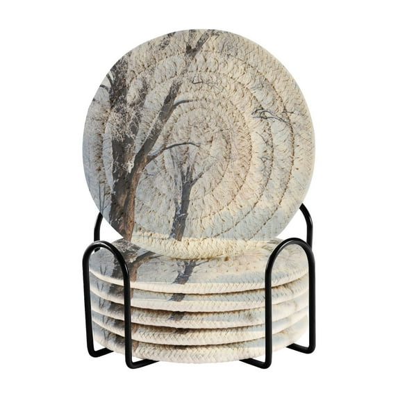 6 Coil Coasters 3.94x3.94x0.24 Inch Water Coasters Drink Coasters with Cup Holders Absorbent Coasters Heat Resistant for Bar Protection Winter Tree View