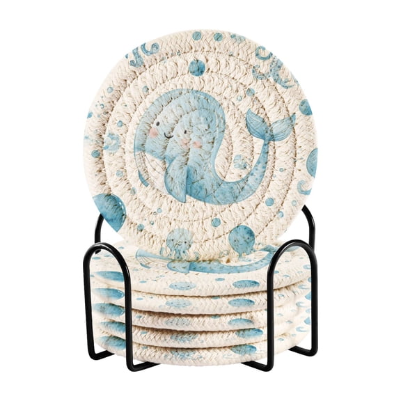 6 Coil Coasters 3.94x3.94x0.24 Inch Water Coasters Drink Coasters with Cup Holders Absorbent Coasters Heat Resistant for Bar Protection Cool Whale