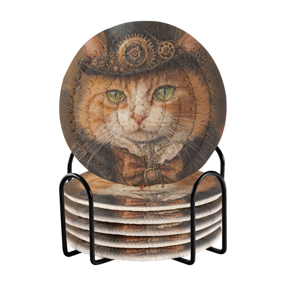 6 Coil Coasters 3.94x3.94x0.24 Inch Water Coasters Drink Coasters with Cup Holders Absorbent Coasters Heat Resistant for Bar Protection Jazz Cat