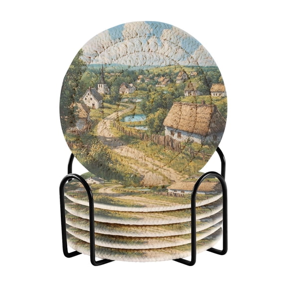 6 Coil Coasters 3.94x3.94x0.24 Inch Water Coasters Drink Coasters with Cup Holders Absorbent Coasters Heat Resistant for Bar Protection Rural Beauty