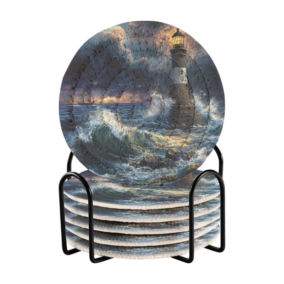 6 Coil Coasters 3.94x3.94x0.24 Inch Water Coasters Drink Coasters with Cup Holders Absorbent Coasters Heat Resistant for Bar Protection Storm Wave