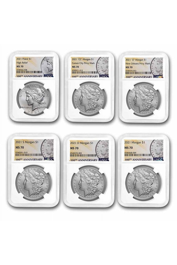 6-Coin 2021 Morgan/Peace Dollar Set MS-70 NGC