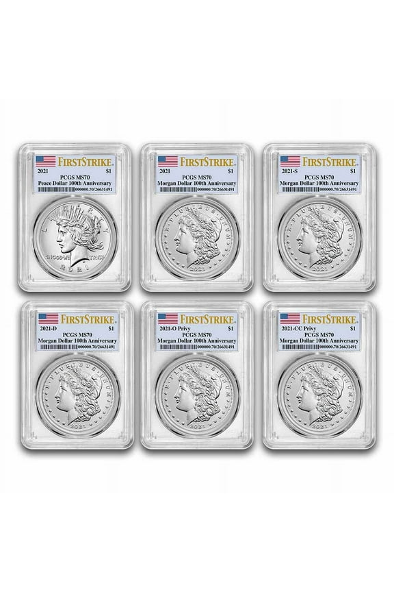 6-Coin 2021 Morgan/Peace Dollar Set MS-70 PCGS (FirstStrike)