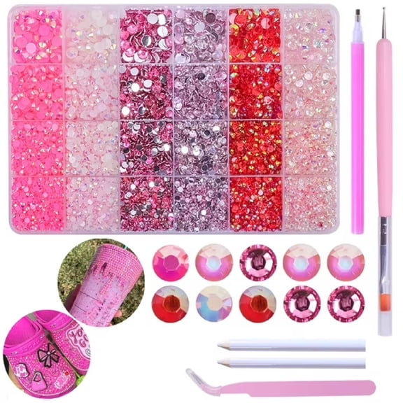 6 Color 15000Pcs Jelly Resin Rhinestones of Different Sizes for Crafting Bedazzling, Flatback Stones Colorful AB Gems for Crafts Nail Art Clothes Eyes Makeup Tumblers Bottles DIY Crafts (pink)