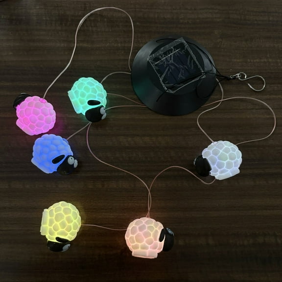 6 Color Changing LEDs Solar Black Face Sheep Wind Chimes Lights Gift for Mom, Festival, Patio, Garden, Outdoor Farmhouse Decoration