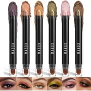 6-Color Double-Ended Glitter Eyeshadow Stick Set,Brush Design is Easy to Use Eye Shadows,Creamy Texture, Vegan,High Color Rendering Long-Lasting Waterproof and Non-Smudged Eye Shadow Stick