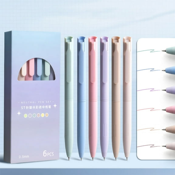6 Color Fast Drying Glossy Fine Tip Retractable Gel Pens, Smooth Writing Ink Pens for Diary Notes Planner and Coloring, Portable Stationery for Office Workers Daily Use, 6pcs, Multicolor