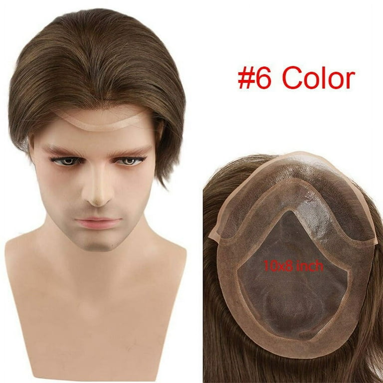 6 Color Human Hair Toupee For Men Mono Transparent Lace Toupee With Skin PU Around 8X10 Lace Top European Remy Hair Eseewigs