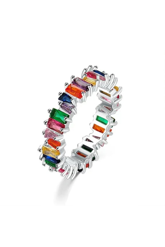 6 Color Irregular Cz Band Women's Stainless Steel Wedding Silver Ring Size 6-9