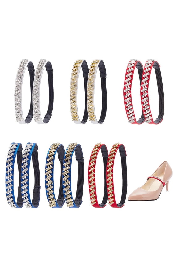 6 Color/Pair Rhinestone Elastic Shoe Ankle Straps Detachable Shoe Strap Adjustable Band Bling Belt for DIY