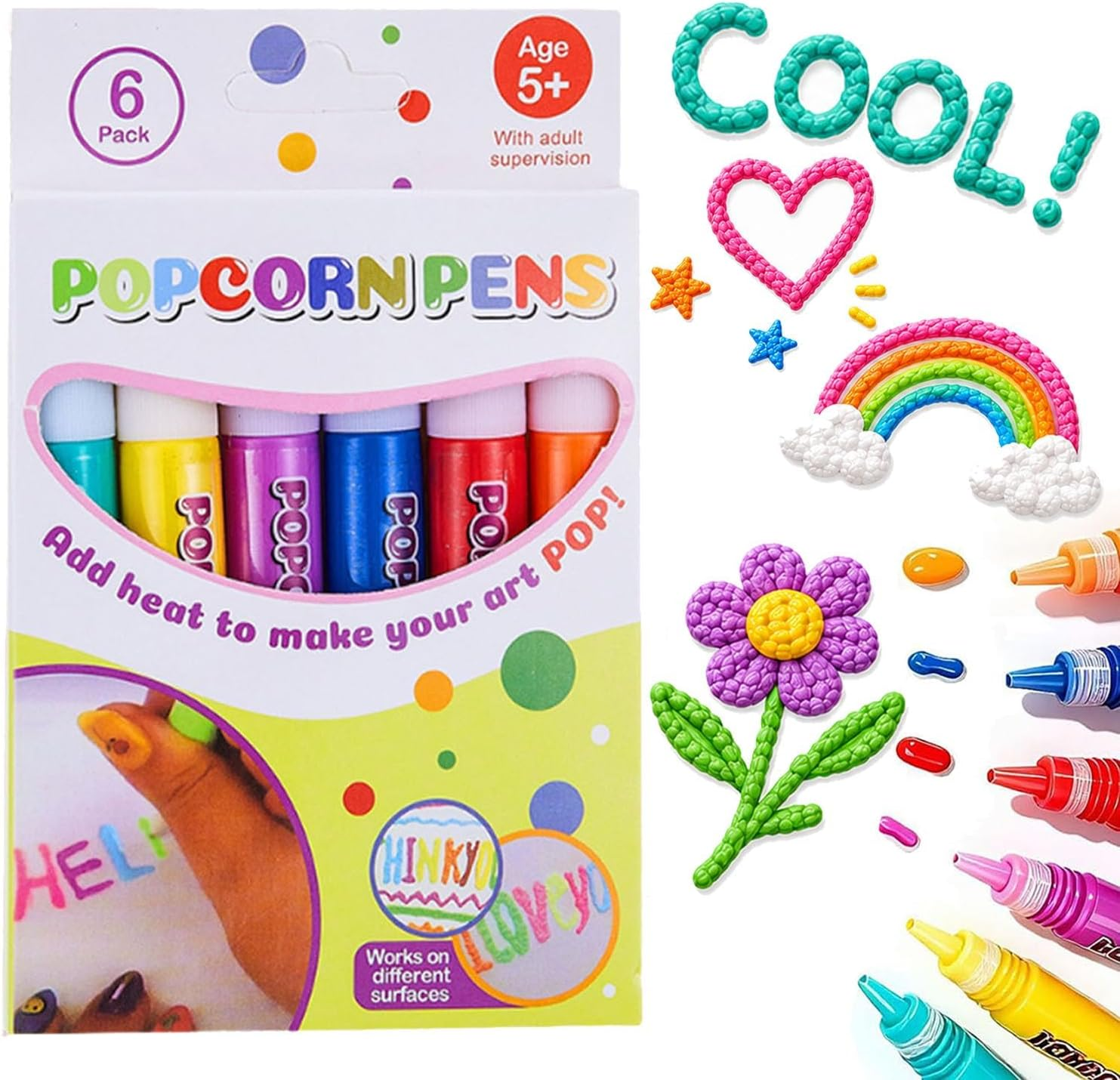 6-Color Puffy Popcorn Drawing Art Kit | Heat-Activated Expanding ...