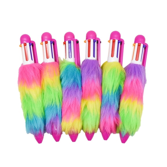 6-Color Retractable Multifunction Pen Set 6-In-1 Rainbow Fluffy Pens 5.7 Inch 1 Pack