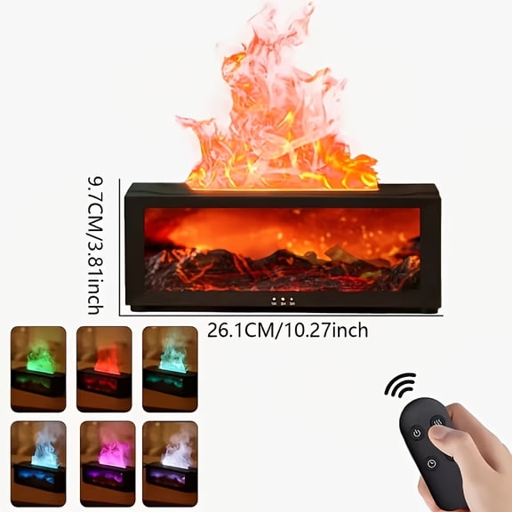 6-Color Simulated Flame Humidifier - USB Essential Oil Diffuser with Realistic Mist, Christmas Gift, Fireplace Mood Light for Bedroom Office Home Decor