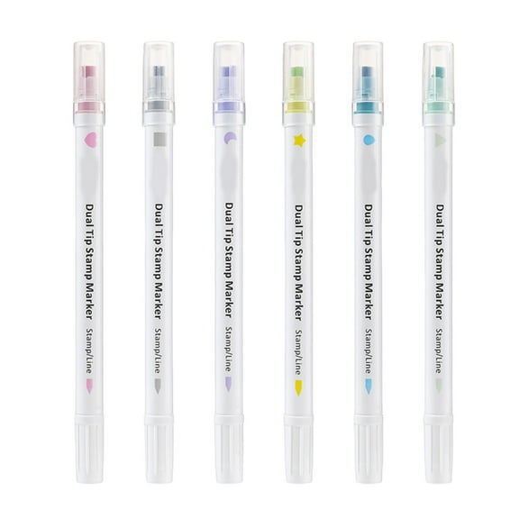 6 Color Stamp Marker Set Double Headed Watercolor Marker with Stamp Head for Journaling Scrapbooking Art Illustrations