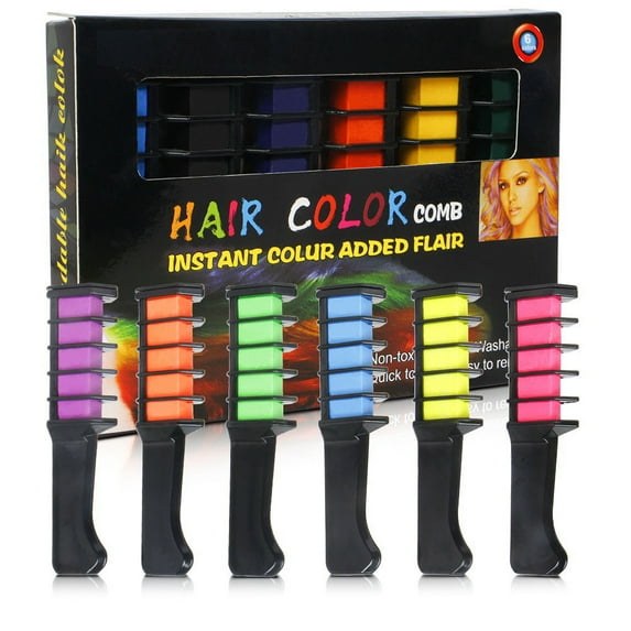 6 Color Temporary Hair Chalk Comb Set, Festive Fun Hair Chalk Combs, Temporary Bright Hair Color Dye, Washable Hair Dye for Girls Kids Gifts on Birthday Cosplay Party for All Ages