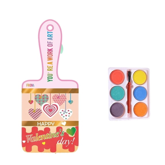 6 Color Watercolor Paint Set with Valentines Day Card For Kid Valentines Classroom Exchange Party Art Craft Project