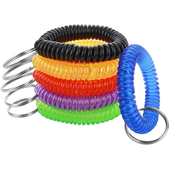 6 Color Wrist Coil Keychain Plastic Coil Wristband Stretch Spring Spiral Coil Bracelets Key Chain Wrist Key Holder for Sauna Gym Pool ID Badge and Outdoor Sports