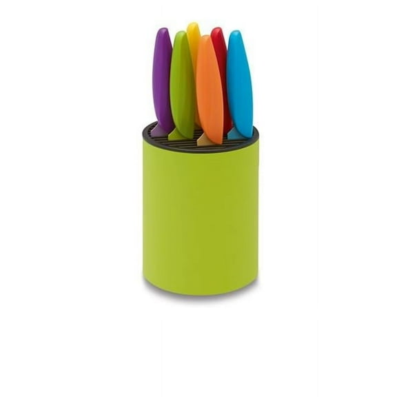 6 Colored Steak Knives with Green Block