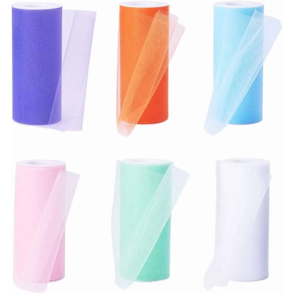 6 Colors 150 Yards Rainbow Tulle Rolls 6" Wide Organza Netting Fabric Spool Ribbon