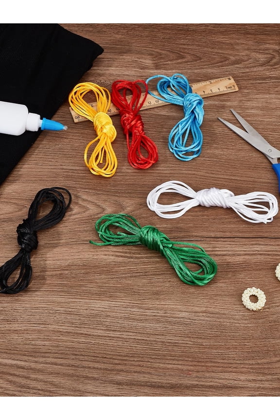 6 Colors 24m Korean Polyester Cord Chinese Knotting Cord Rattail Satin Cord Mixed Color Satin Cord Rattail Silk Cord Knot Thread for Bracelet Necklace Jewelry Making Trim 2.5mmMixed Color