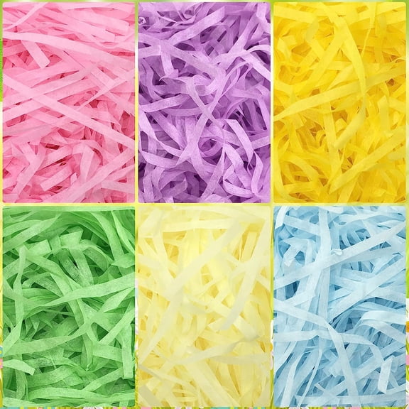 6 Colors 25oz (720g) Easter Grass Basket Filler Bulk, Assorted Crinkle Cut Paper Shred for Egg Hunt Decor, Gift Wrapping & Filling