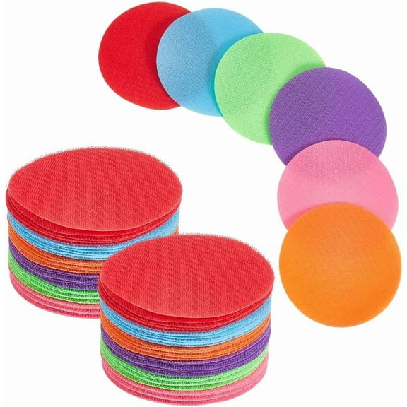 6 Colors 30Pcs Round Spot Marker Carpet Circles Fastener Colored Nylon Reusable Hook and Loop Fastener Guidepost Indoor Floor Position Sitting Spots