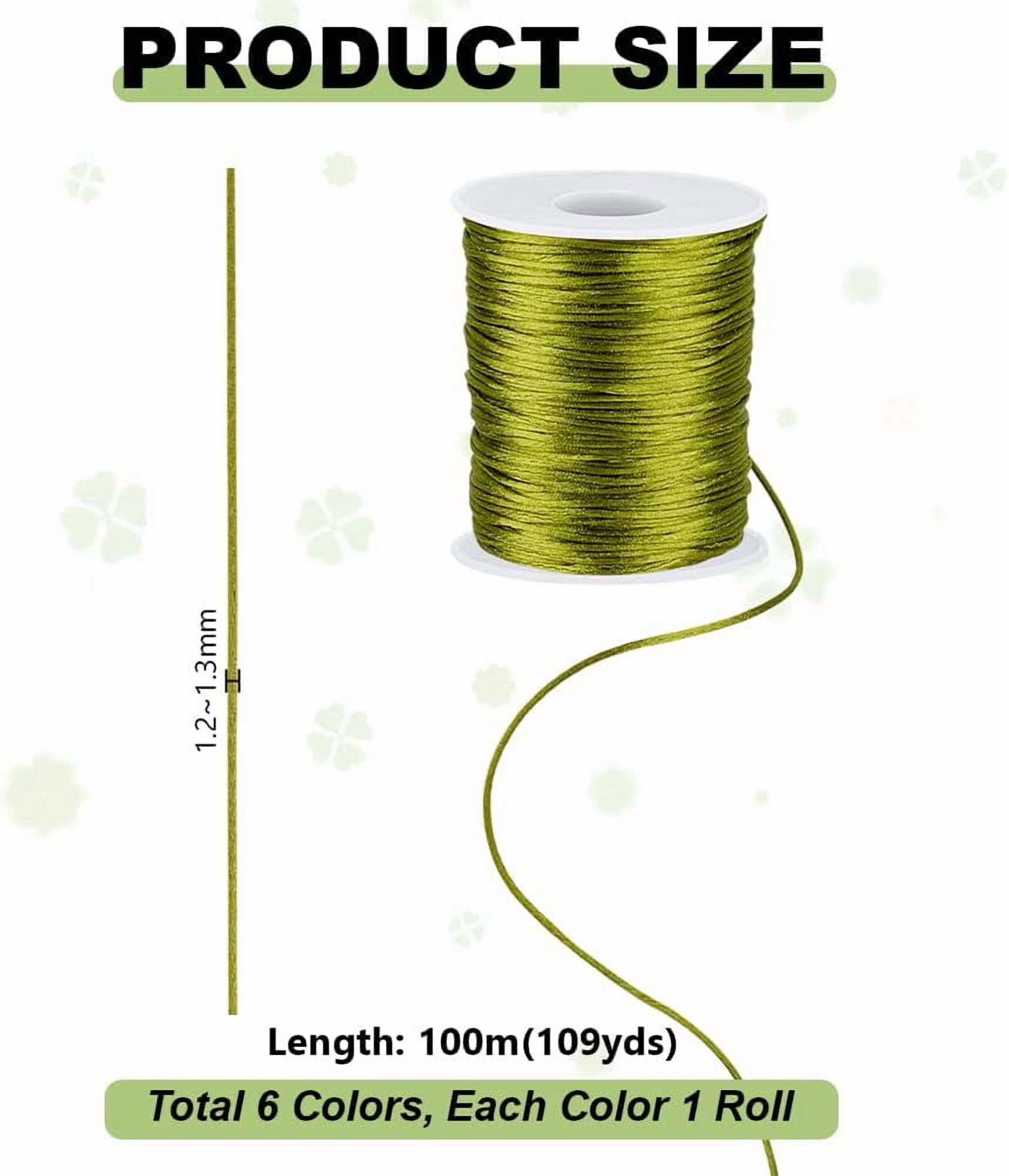 6 Colors 656 Yards Green Cord 1.2mm Silk Satin Cord Rattail Cord Kumihimo Thread for Knotting Sewing Beading Projects Jewellery Making Macrame St Patrick's Day Handicrafts
