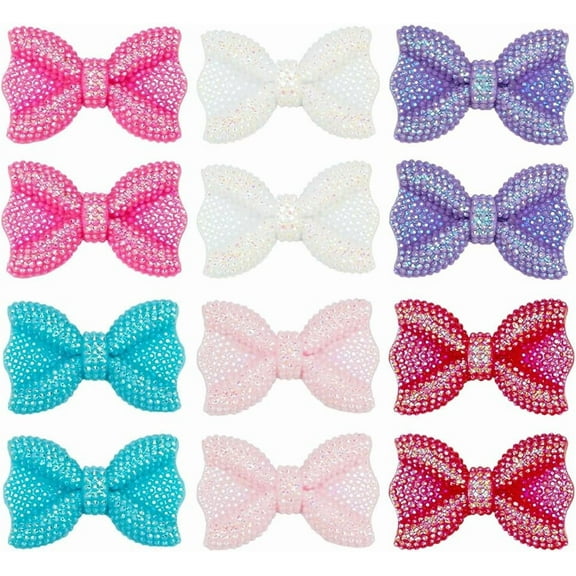 6 Colors Bow Resin Cabochons 12pcs Rhinestone Bow Cabochon Bowknot Embellishments Flatback Resin Charms Glitter AB Color Beads