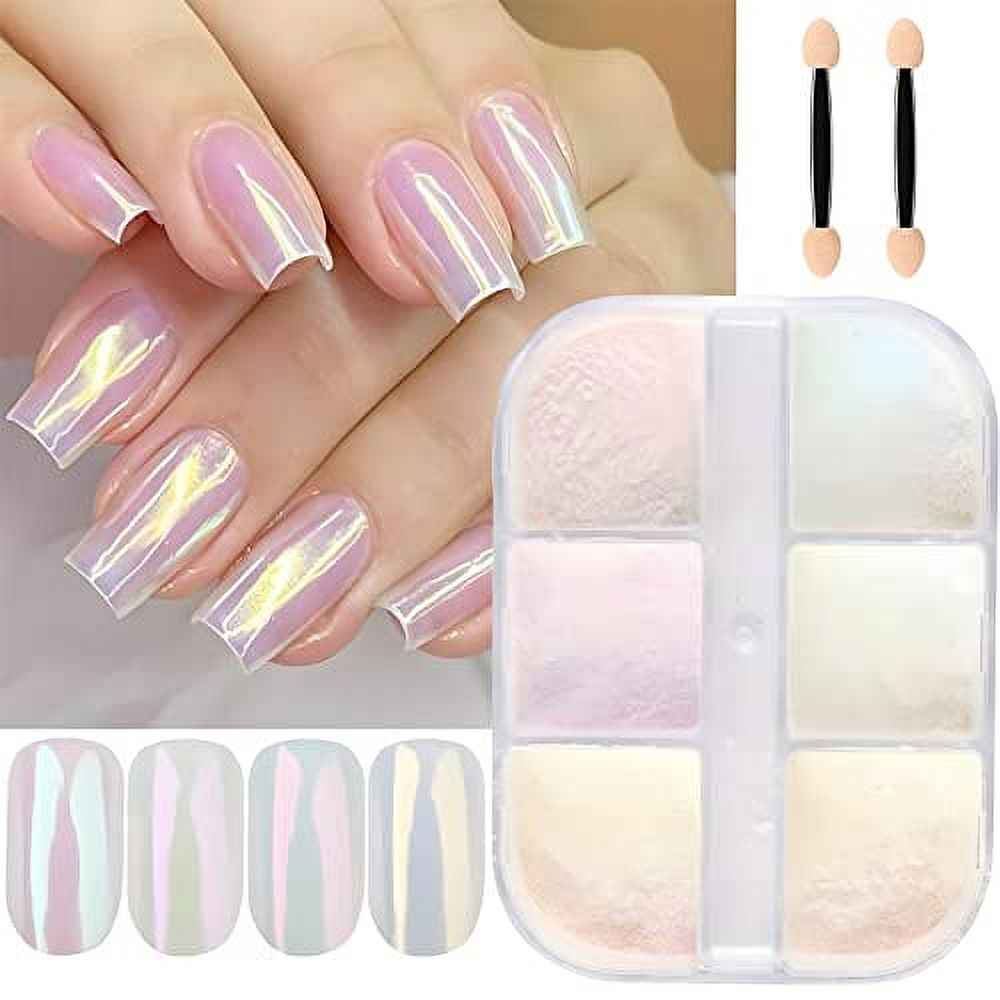 6 Colors Chrome Nail Powder Metallic Mirror Effect Aurora Magic White