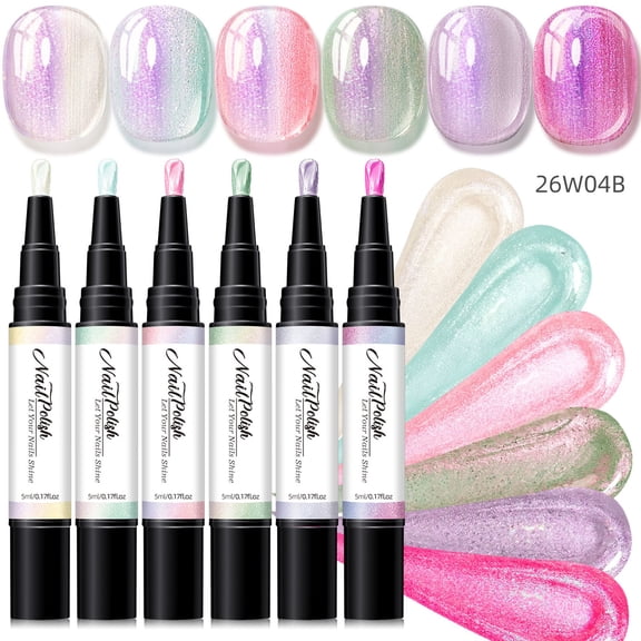 6 Colors Gel Nail Polish Pens Set, Gel Polish Pens with Fine Tips, Quick Dry Shine Nail Polish Markers, Portable Pastel Shimmer Art Nail Paint Set