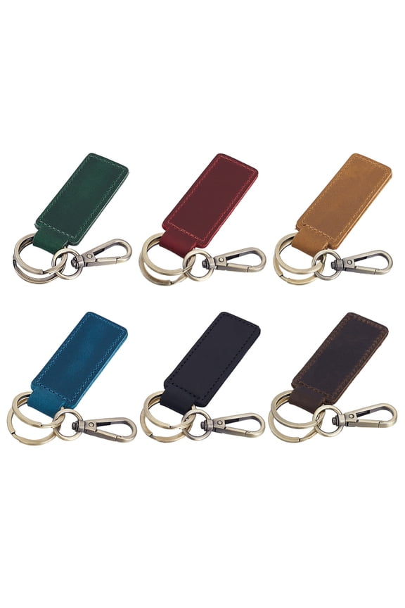 6 Colors Genuine Leather Key Tags Cowhide Keychain Card Holder Initial Key Ring Key Fob for Men Women Wallet Chain Purse Backpack 5.5x1.1 Inch