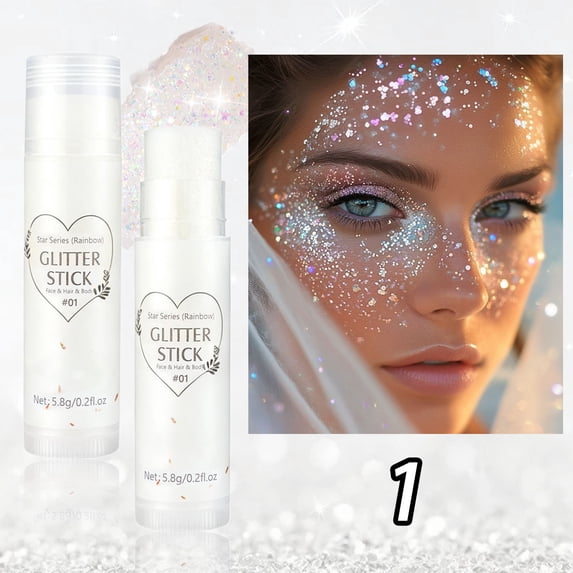 6 Colors Glitter Stick Waterproof Face Body Hair Glitter Gel Long-Lasting Makeup for Festivals Parties Raves Concerts, Multi-Use Shimmer Stick for Eyes Cheeks Lips Hair, Mess