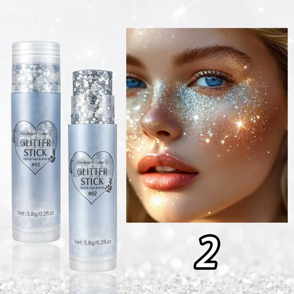 6 Colors Glitter Stick Waterproof Face Body Hair Glitter Gel Long-Lasting Makeup for Festivals Parties Raves Concerts, Multi-Use Shimmer Stick for Eyes Cheeks Lips Hair, Mess