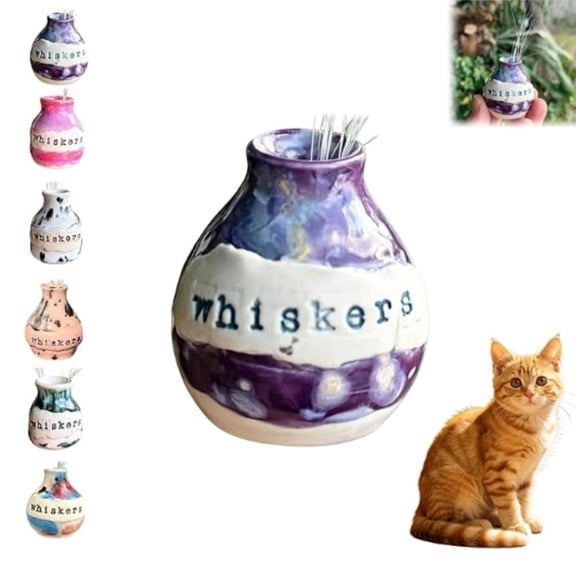 6 Colors Handmade Resin Cat Whisker Holder, Pet Whisker Collector Memorial Jar, Mini Decorative Vase for Cat Lovers Holiday & Birthday Gift (Purple)