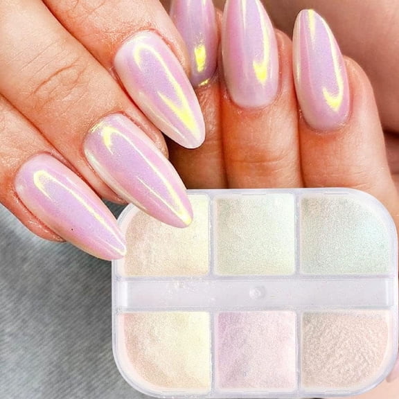 6 Colors Mirror Laser Aurora Chrome Powder for Nails,Nail Glitter Nail Powder, Chameleon Powder Chrome Iridescent Pigment Nail Art Glitters