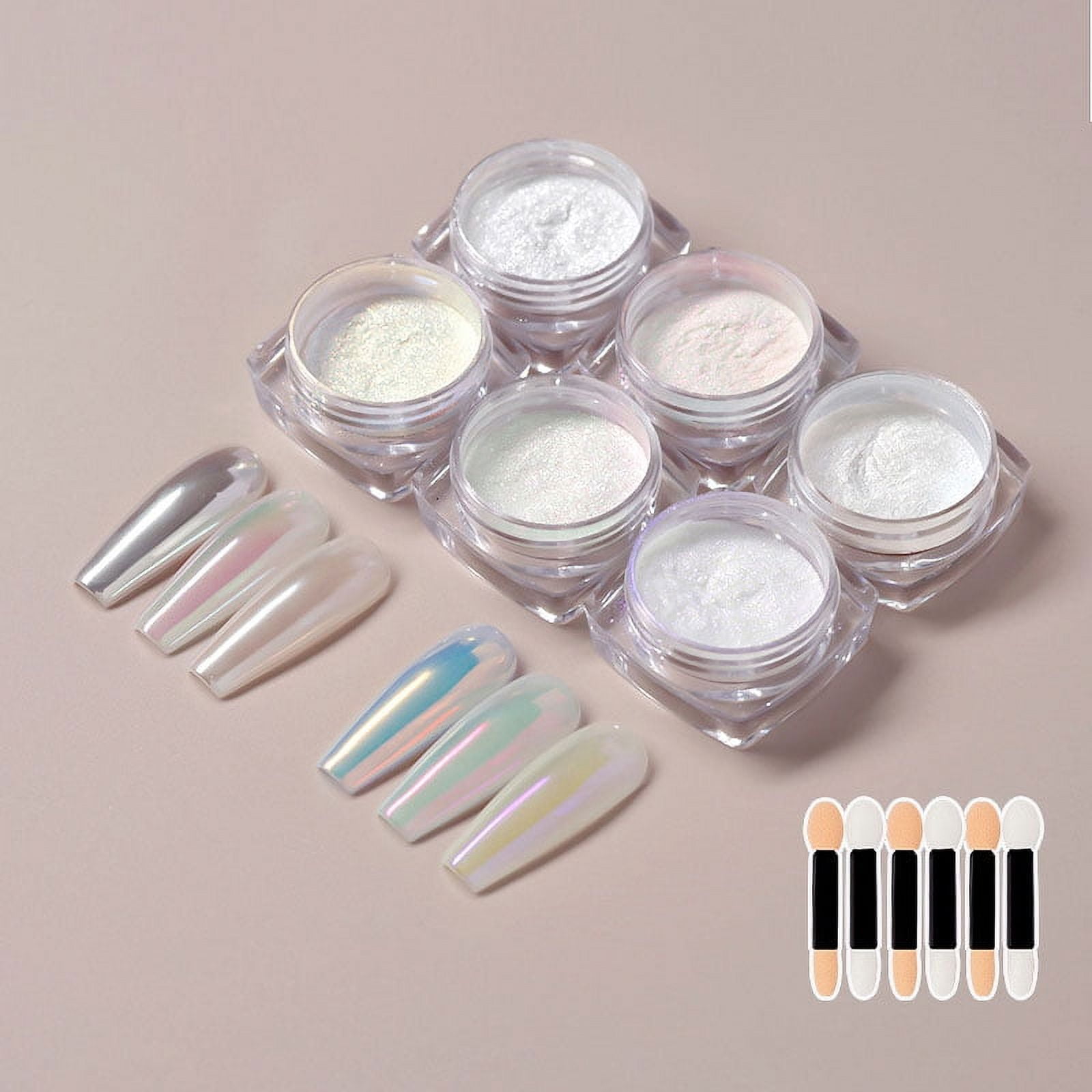 PrettyDiva Aurora Chrome Nail Powder - White Pearl Chrome Nail Powder with  Aurora Color Shifting Metallic Powders Mirror Effect, Magic White Moonlight
