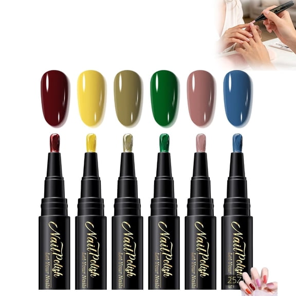 6 Colors Nail Polish Pen Set, One-Step Air Quick Dry Nail Polish No UV Lamp Needed, Nail Art Markers Easy Control Brush Tip, Precision Fine Tip DIY Manicure Water-Based Polish for Women