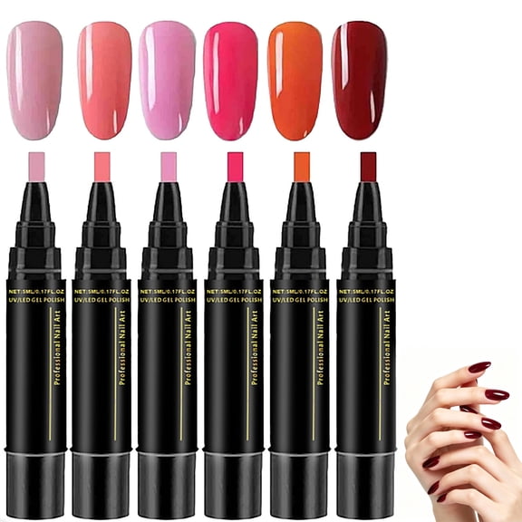 6 Colors Nail Polish Pens, Quick Dry Water Based Nail Pens Polish, No UV Lamp Needed, Easy Control Brush Tip