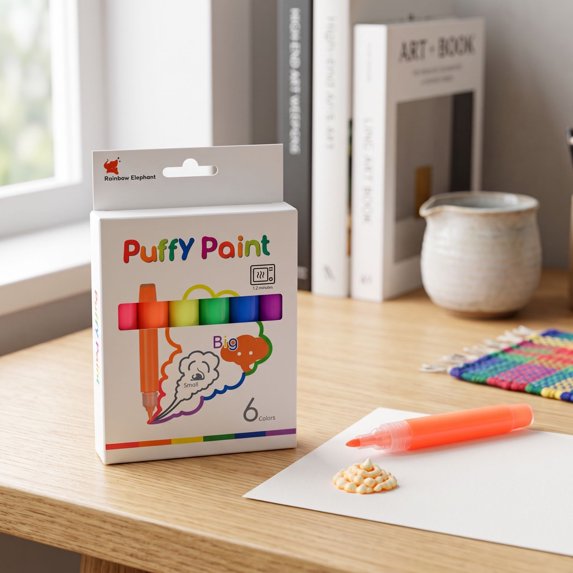 6 Colors Puffy Paint Pens,10ml DIY Art Painting Markers,Heat-Activated Puff Paint for Fabric,Paper and Glass Crafts