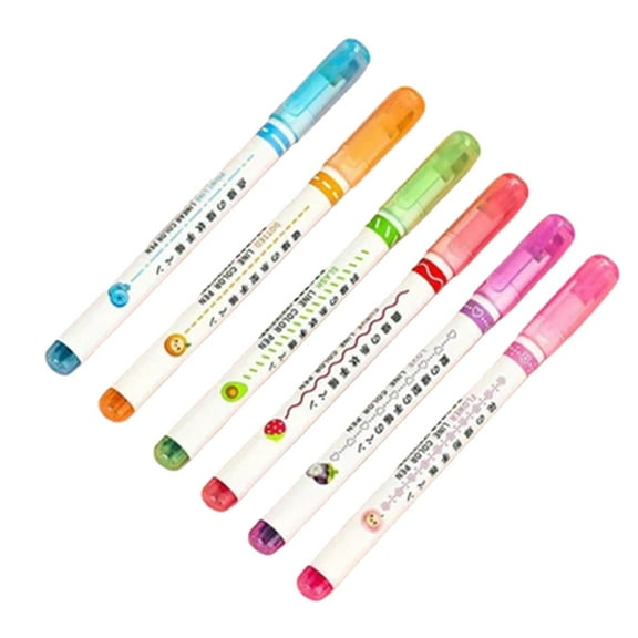 6 Colors Roller Highlighter Pen,Curve Highlighter Roller Marker Pen,6 Different Curve Shapes Mark Lines,Curve Marker Highlighter for Writing,Journal,Planner,Note Taking,Drawing,(6 Colors,5.51 in)