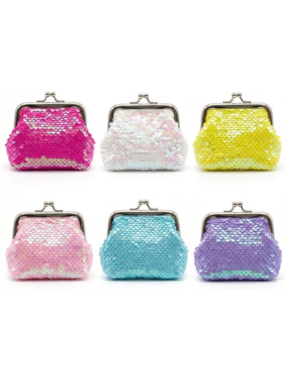 6 Colors Sequin Coin Purses, Glitter Wallet, Small Closure Purses for Women, Kiss Lock Mini Change Purses for Girls Clutch Purse Party Favor