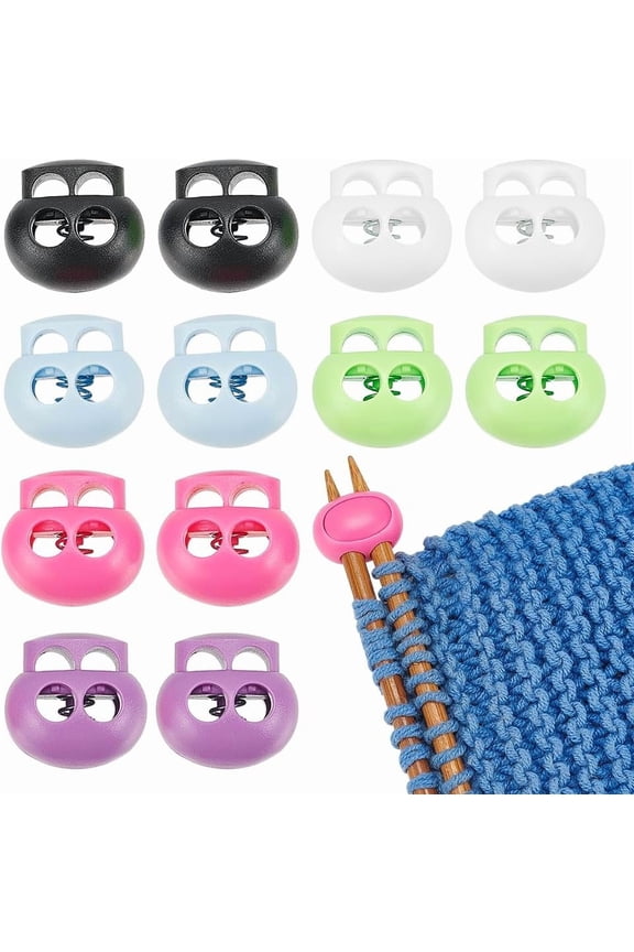 6 Colors Spring Cord Lock End Stopper 12Pcs Double Hole Cord Toggle Stopper Button Plastic Cord Adjuster Fastener Slider for Drawstring Shoelaces Backpack Lanyard Hoodie Clothing 21.5x22.5mm